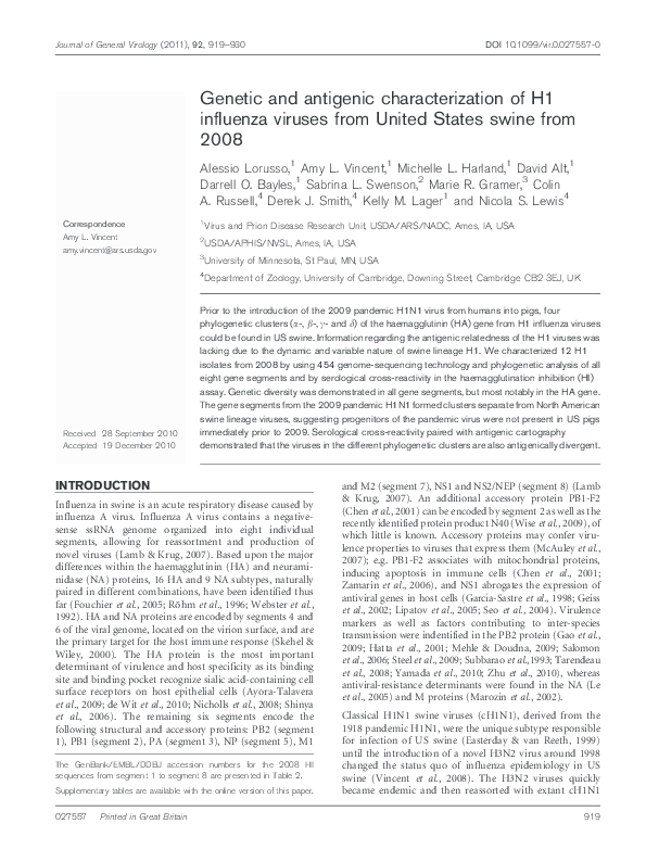 (PDF) Genetic and antigenic characterization of H1 influenza viruses ...