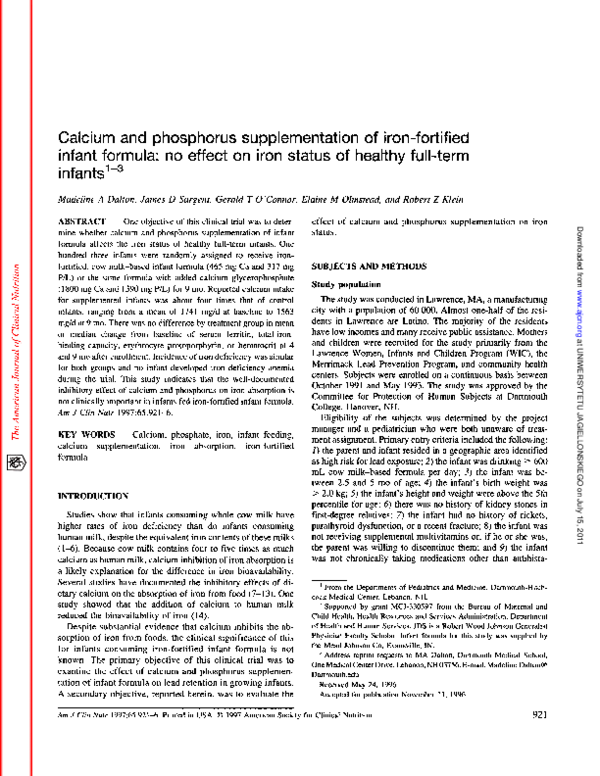 (PDF) Calcium and phosphorus supplementation of iron-fortified infant ...