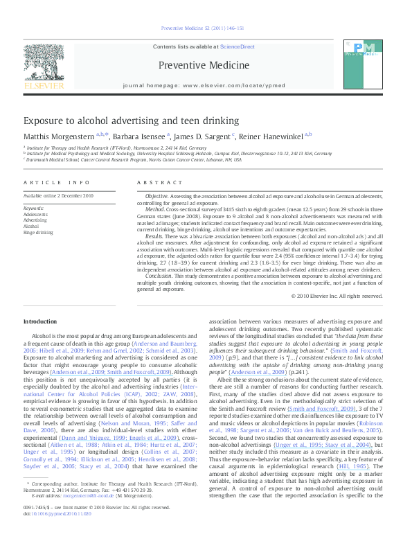 (PDF) Exposure to alcohol advertising and teen drinking