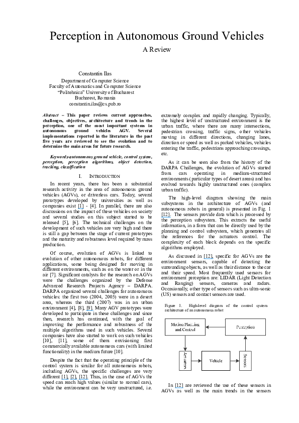 (PDF) Perception in autonomous ground vehicles Constantin Ilas