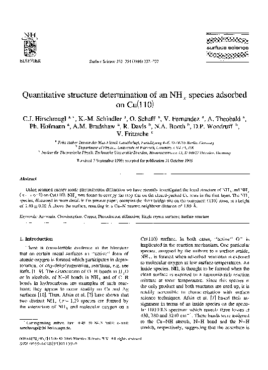 Pdf Quantitative Structure Determination Of An Nhx Species Adsorbed On Cu 110 O Schaff Academia Edu
