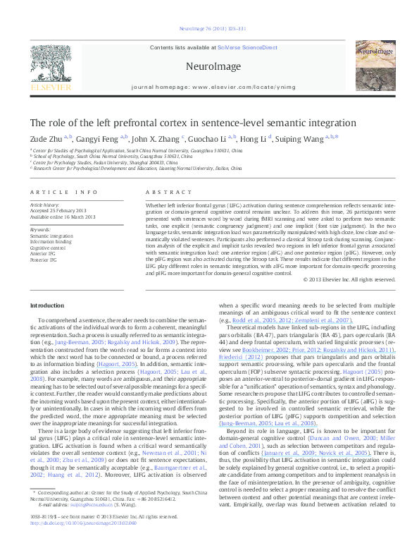 (PDF) The role of the left prefrontal cortex in sentence-level semantic ...