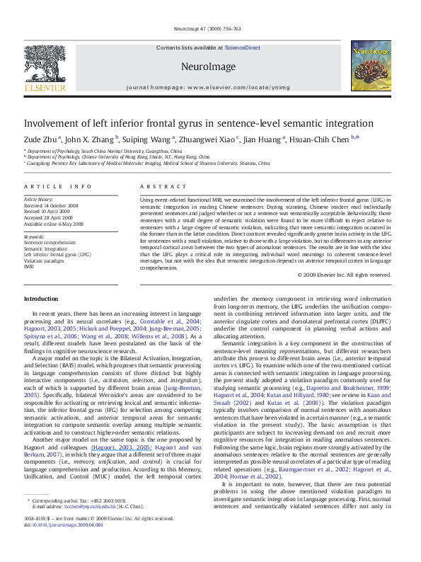 (PDF) Involvement of left inferior frontal gyrus in sentence-level ...