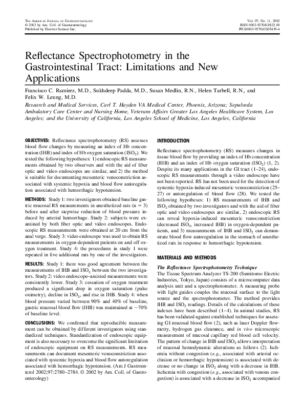 (PDF) Reflectance spectrophotometry in the gastrointestinal tract