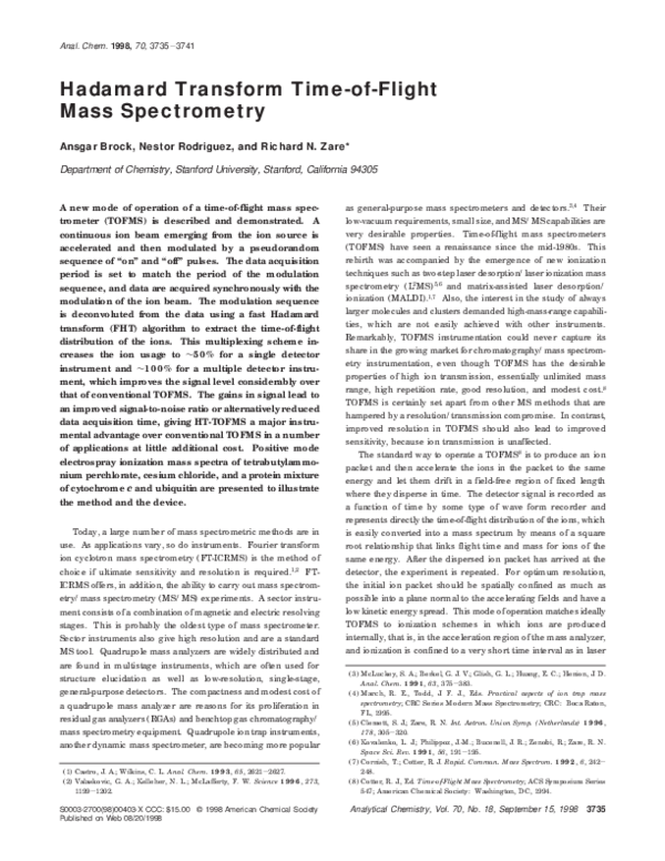 (PDF) Hadamard Transform Time-of-Flight Mass Spectrometry