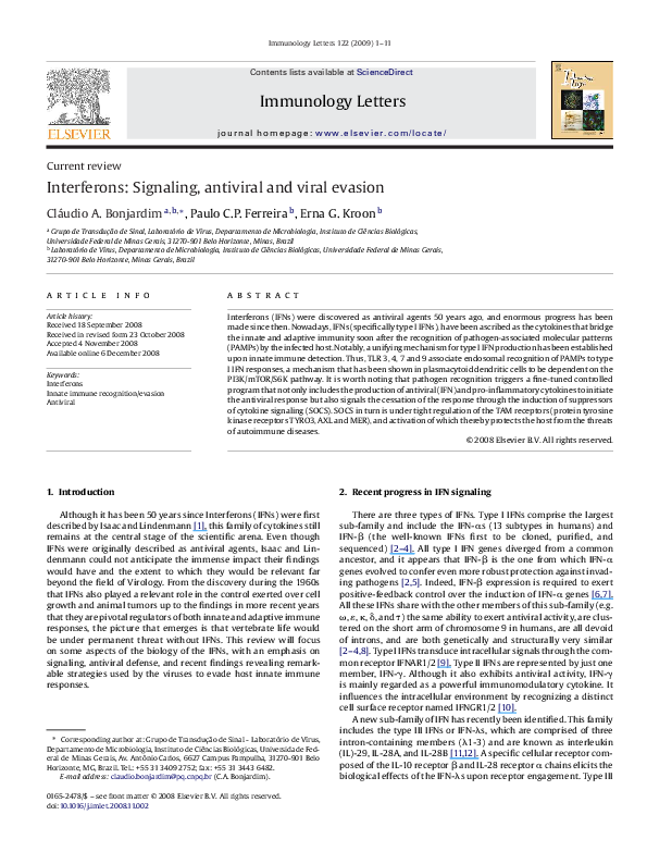 (PDF) Interferons: Signaling, antiviral and viral evasion