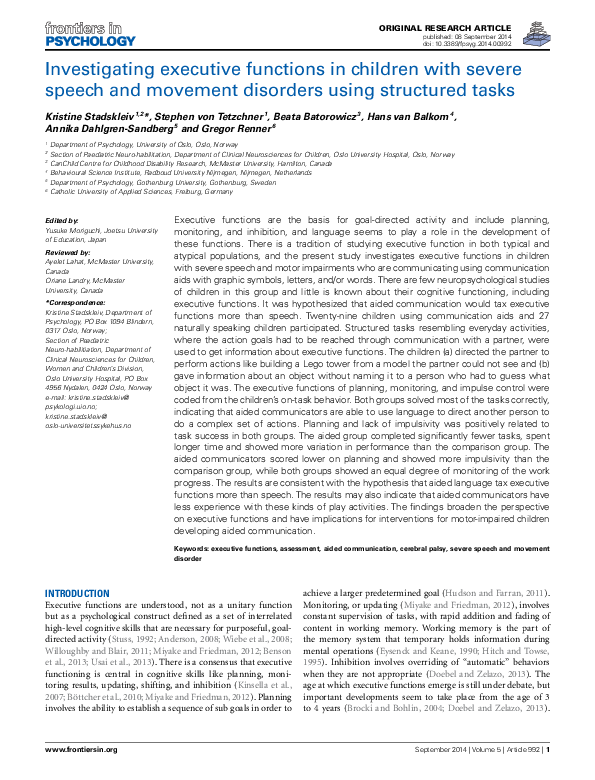 (PDF) Investigating executive functions in children with severe speech ...