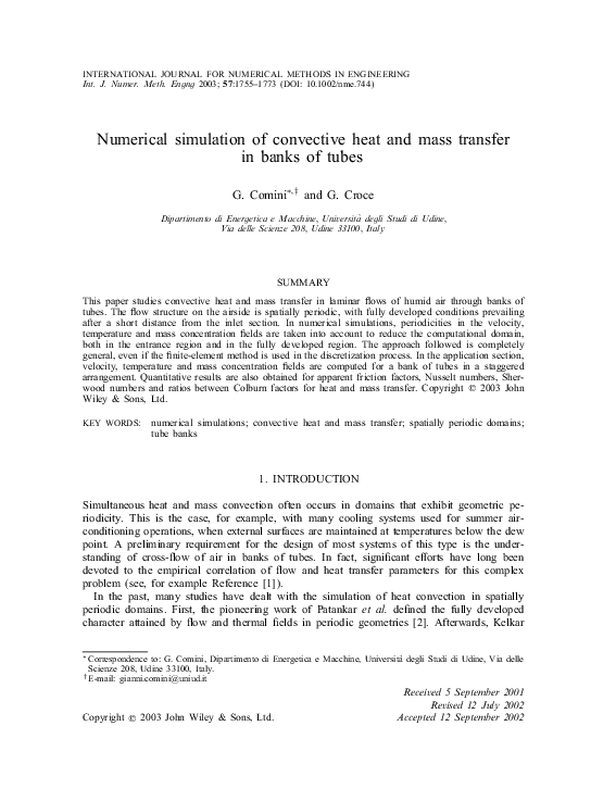 (PDF) Numerical simulation of convective heat and mass transfer in ...