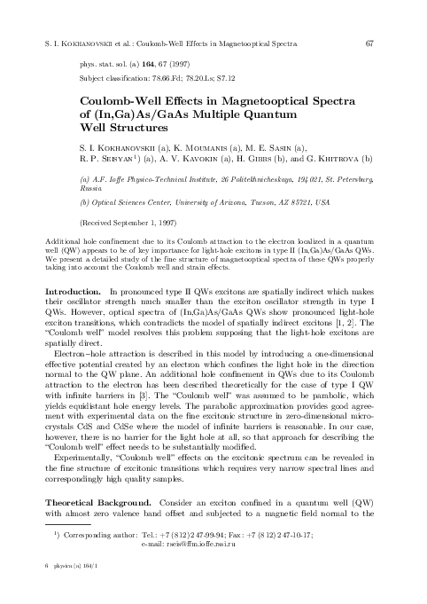 (PDF) Coulomb-Well Effects in Magnetooptical Spectra of (In, Ga)As/GaAs ...