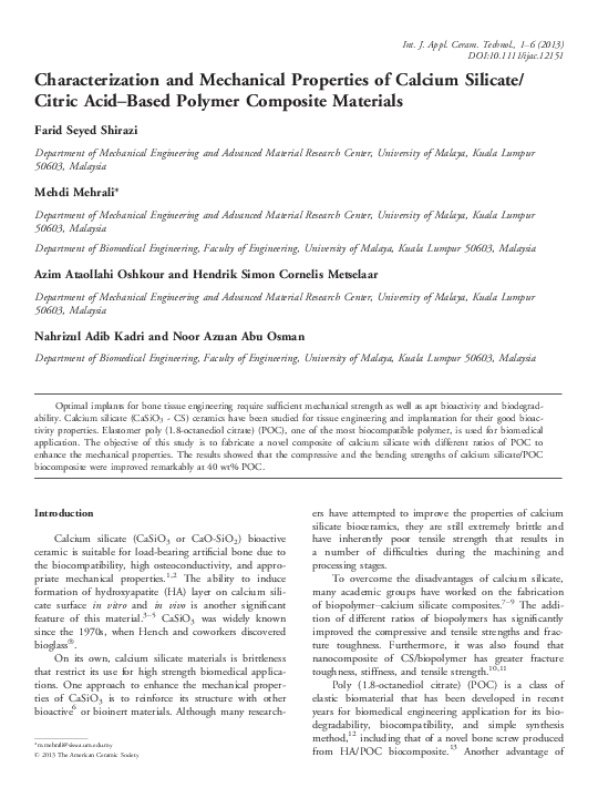 (PDF) Characterization and Mechanical Properties of Calcium Silicate ...