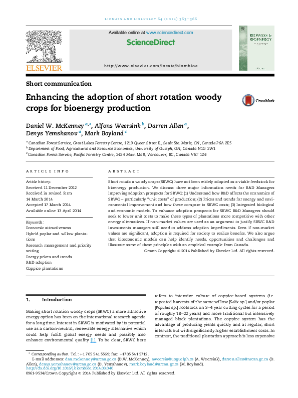 (PDF) Enhancing the adoption of short rotation woody crops for ...