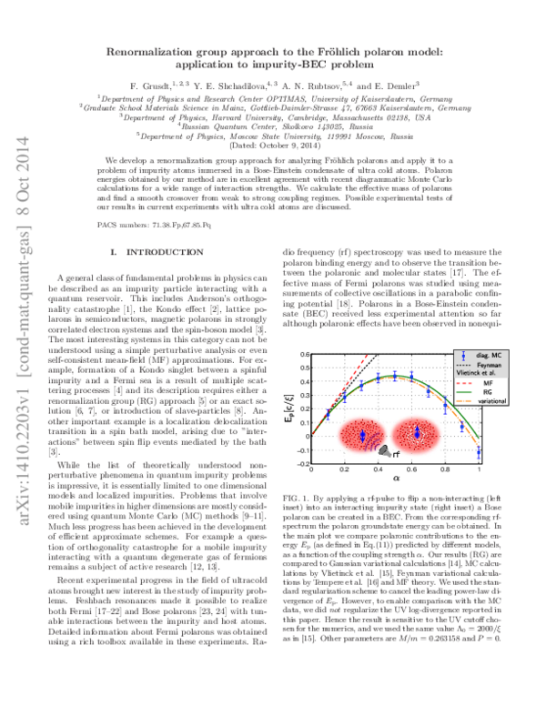 (PDF) Renormalization group approach to the Fr\" ohlich polaron model ...