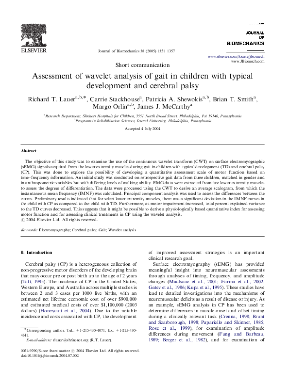 (PDF) Assessment of wavelet analysis of gait in children with typical ...