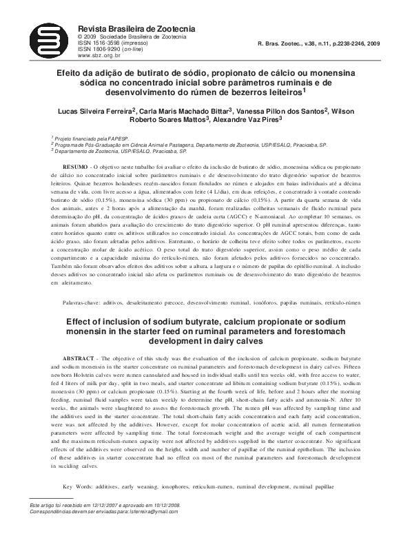 (PDF) Efeito da adição de butirato de sódio, propionato de cálcio ou ...