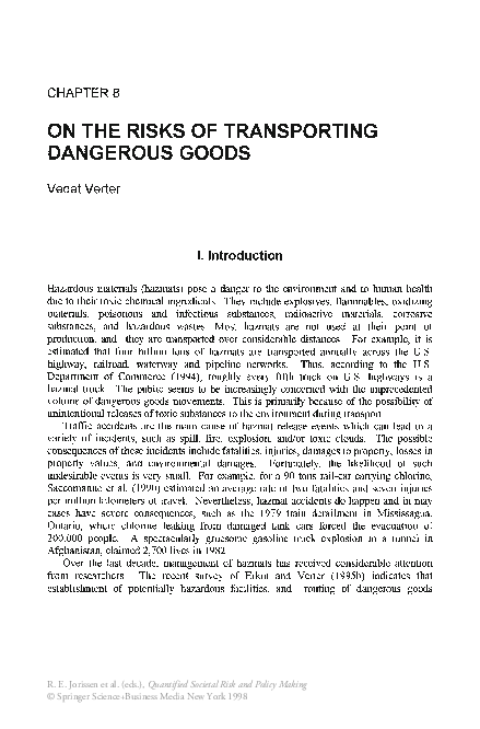 (PDF) On the Risks of Transporting Dangerous Goods