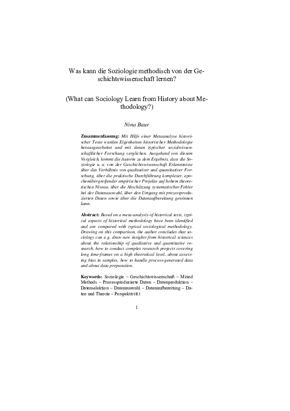 (PDF) Was kann die Soziologie methodisch von der Geschichtswissenschaft lernen? (What can