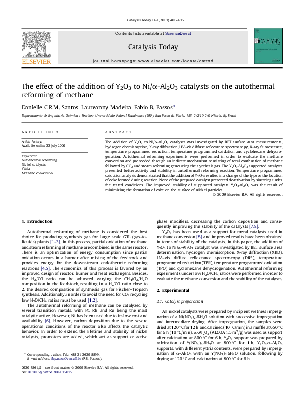 (PDF) The effect of the addition of Y2O3 to Ni/α-Al2O3 catalysts on the ...