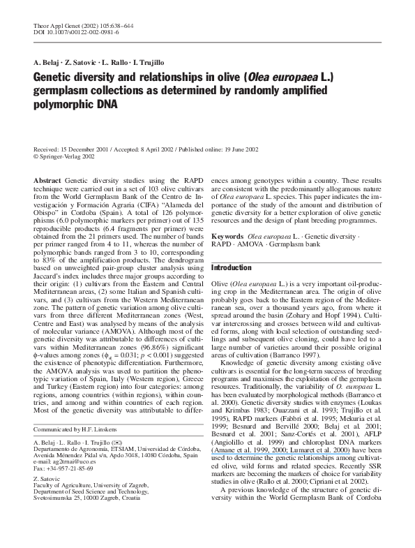 (PDF) Genetic diversity and relationships in olive ( Olea europaea L ...