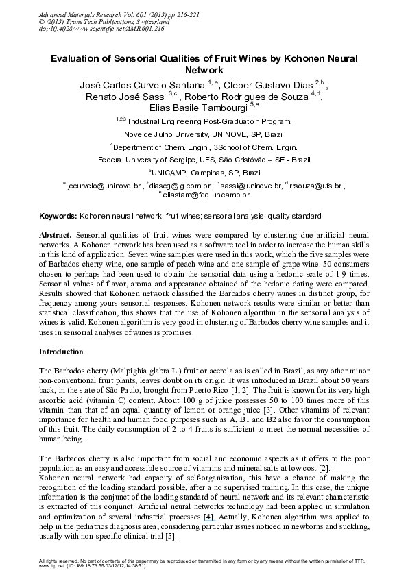 (PDF) Evaluation of Sensorial Qualities of Fruit Wines by Kohonen