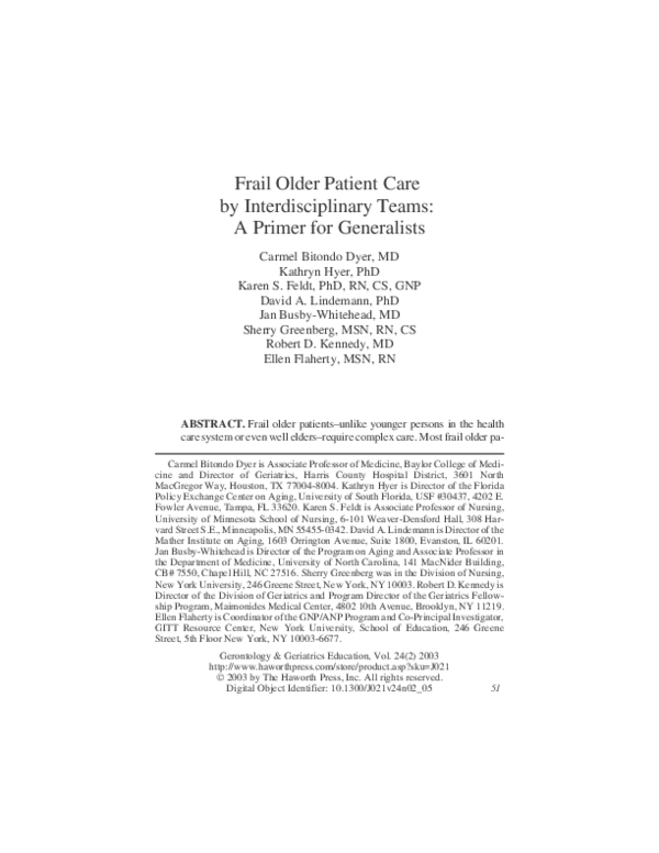 (PDF) Frail Older Patient Care by Interdisciplinary Teams