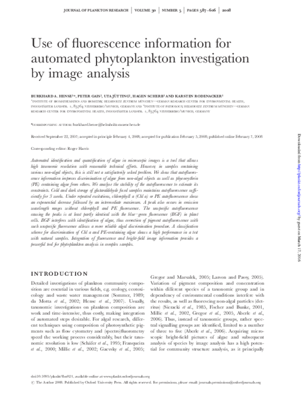 (PDF) Use of fluorescence information for automated phytoplankton ...