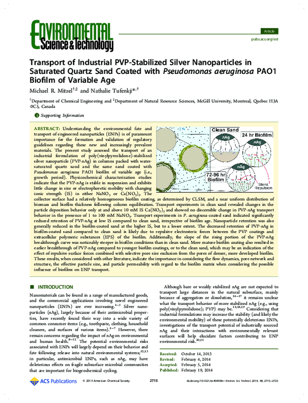 (PDF) Transport of Industrial PVP-Stabilized Silver Nanoparticles in ...