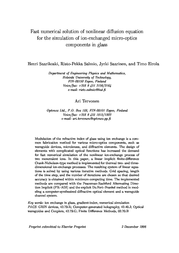(PDF) Fast numerical solution of nonlinear diffusion equation for the ...