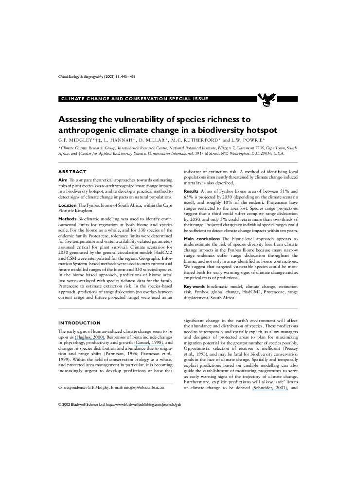 (PDF) Assessing the vulnerability of species richness to anthropogenic ...