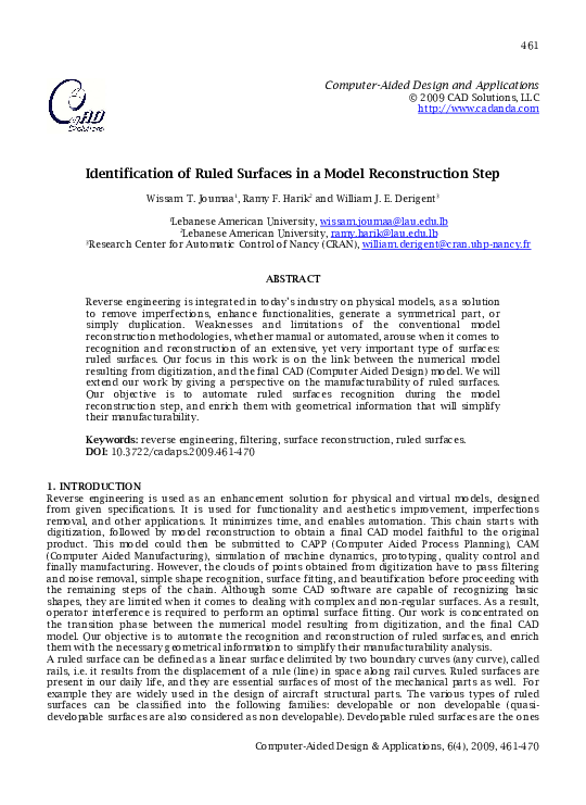 (PDF) Identification of ruled surfaces in a model reconstruction step William Derigent