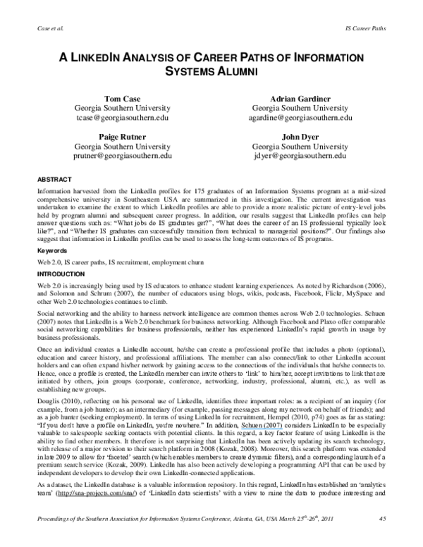 (PDF) A LinkedIn Analysis of Career Paths of Information Systems Alumni ...