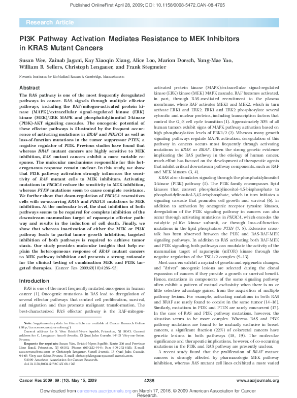 (PDF) PI3K Pathway Activation Mediates Resistance to MEK Inhibitors in ...