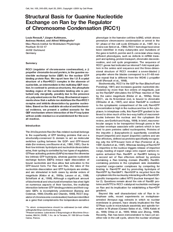 (PDF) Structural Basis for Guanine Nucleotide Exchange on Ran by the ...