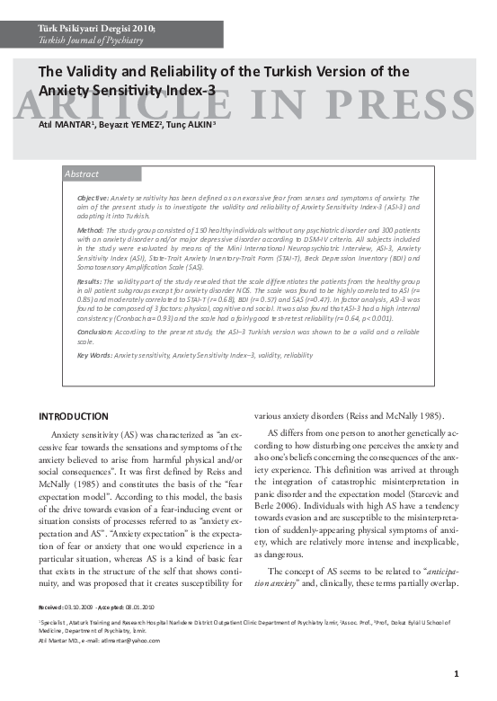 (PDF) The Validity and Reliability of the Turkish Version of the ...