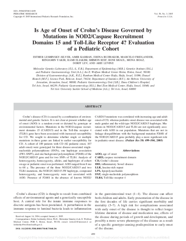 (PDF) Is Age of Onset of Crohn's Disease Governed by Mutations in NOD2