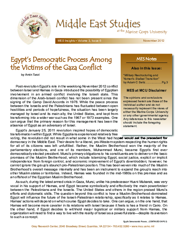 Military Restructuring and Yemen’s Stalled Transition (MES Insights v3i6 November 2012)