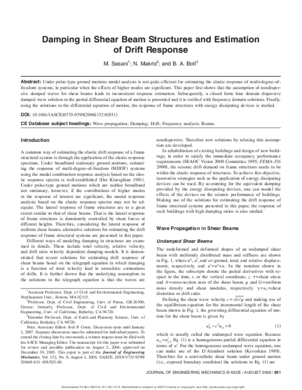 (PDF) Damping in Shear Beam Structures and Estimation of Drift Response