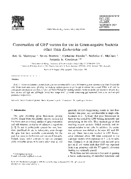 (PDF) Construction of GFP vectors for use in Gram-negative bacteria ...