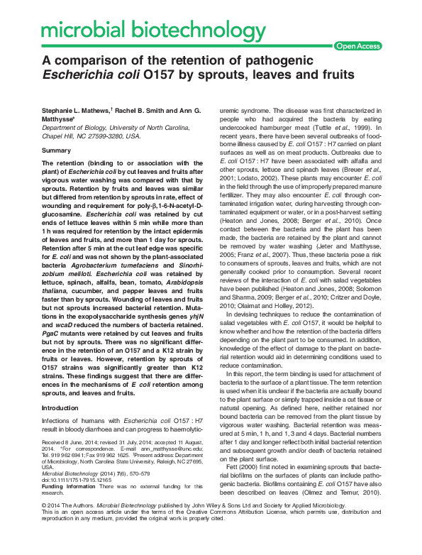 (PDF) A comparison of the retention of pathogenic Escherichia coli O157