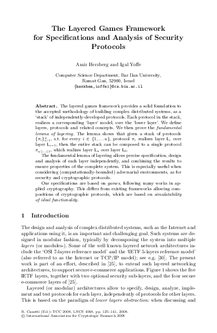 (PDF) The layered games framework for specifications and analysis of ...