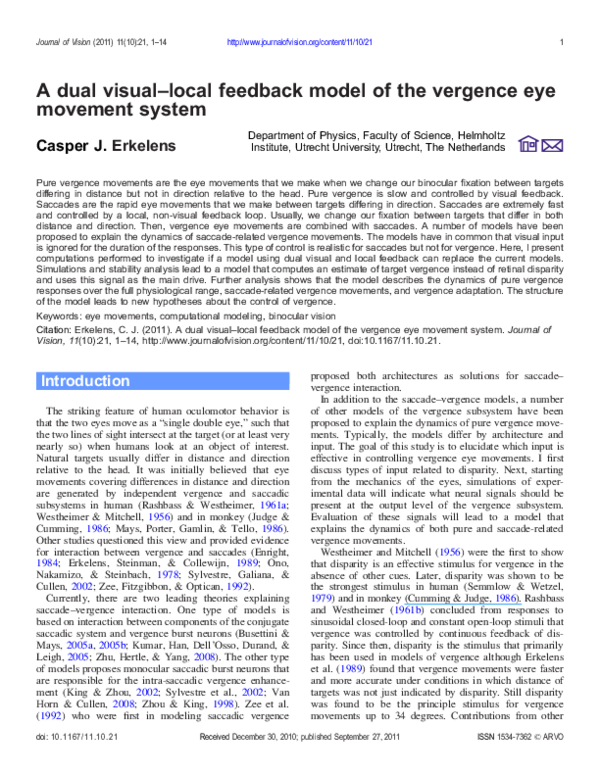 (PDF) A dual visual-local feedback model of the vergence eye movement ...