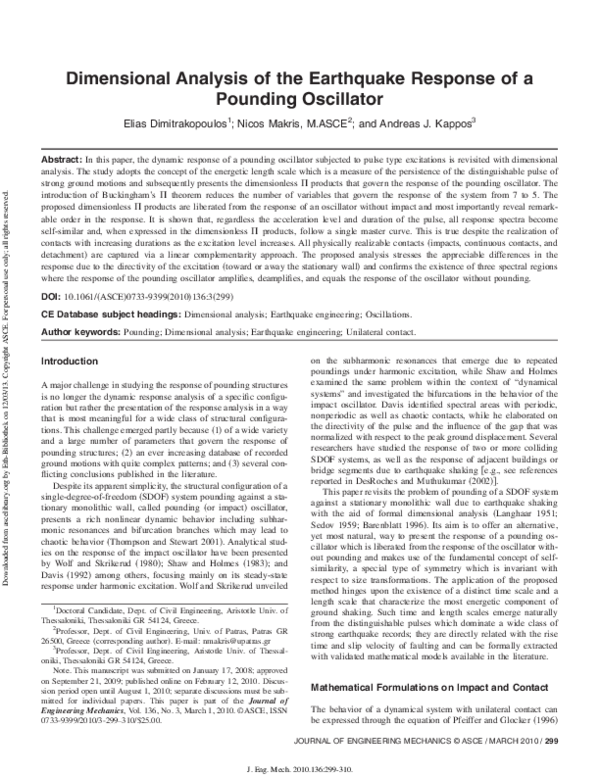 (PDF) Dimensional Analysis of the Earthquake Response of a Pounding ...