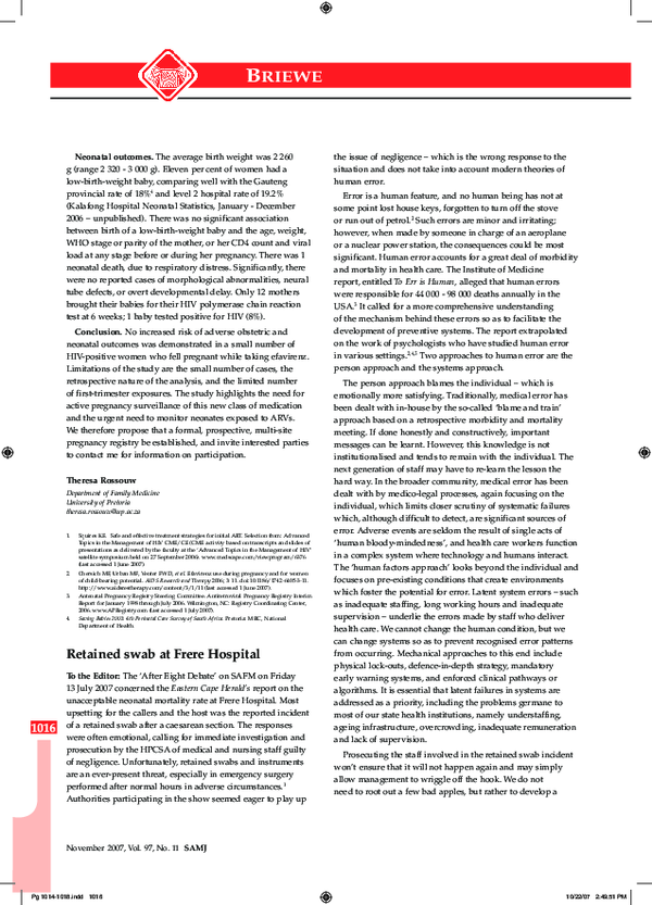 (PDF) Retained swab at Frere Hospital