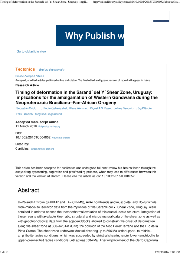 (PDF) Timing of deformation in the Sarandí del Yí Shear Zone, Uruguay ...