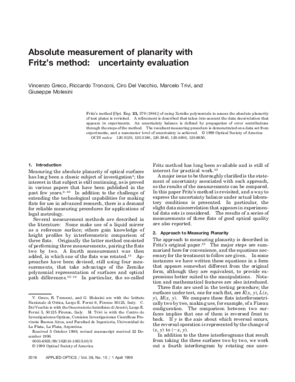 (PDF) Absolute Measurement of Planarity with Fritz s Method ...