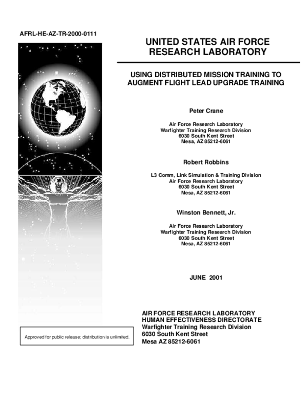 (PDF) Using Distributed Mission Training to Augment Flight Lead Upgrade ...