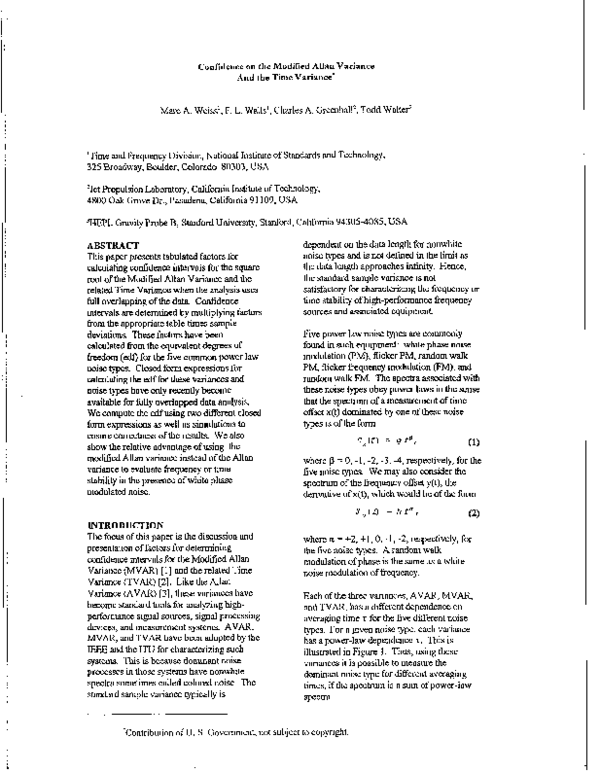(PDF) Confidence on the modified Allan variance and the time variance