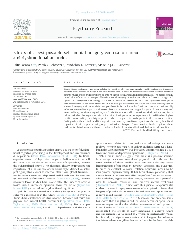 (PDF) Effects of a best-possible-self mental imagery exercise on mood ...