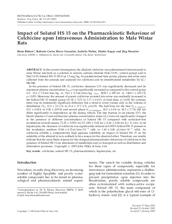 (PDF) Impact of solutol HS 15 on the pharmacokinetic behaviour of ...