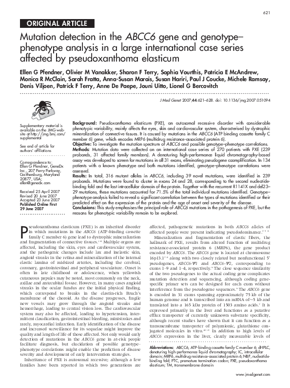 (PDF) Mutation detection in the ABCC6 gene and genotype-phenotype ...