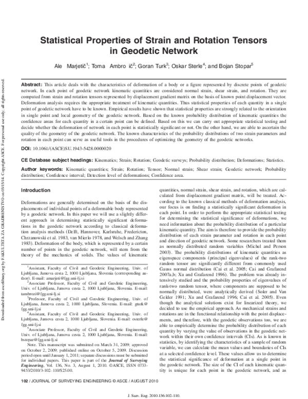 (PDF) Statistical Properties of Strain and Rotation Tensors in Geodetic ...